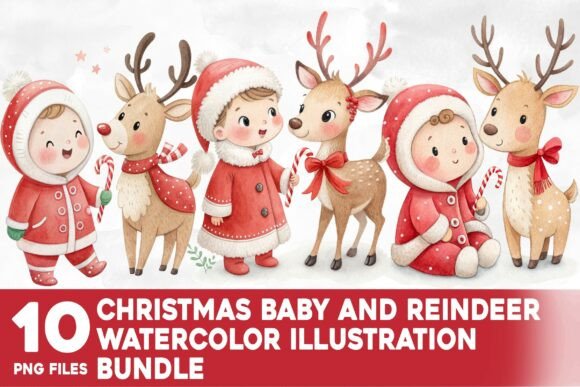 Christmas Baby and Reindeer Watercolor Illustrations Review