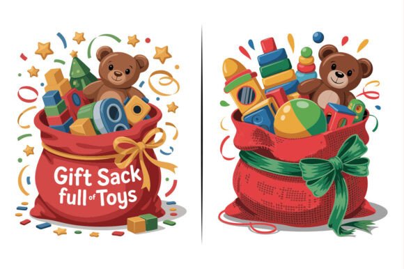 Christmas Gift Sack Vector Clip Art for Illustrations