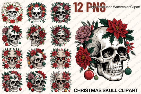 Christmas Skull Clipart Bundle: Bold Illustrations