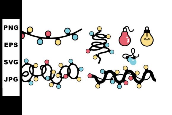 Christmas String Lights with Colorful Bu Illustrations