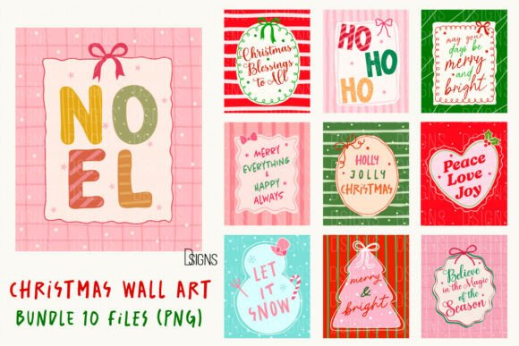 Christmas Wall Art Quotes Png Bundle: Festive Illustrations