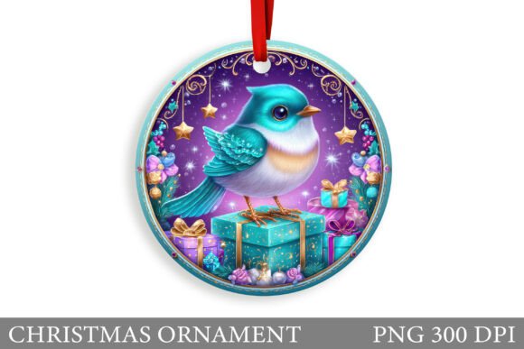 Cute Bird Christmas Ornament Sublimation Illustrations