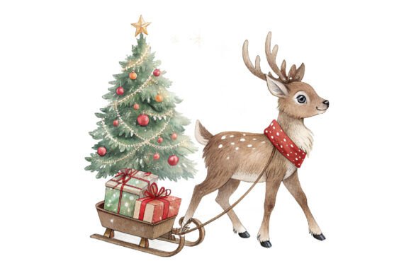 Deer & Gift Box: Festive Illustrations
