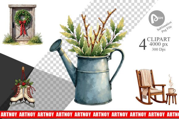 Farmhouse Christmas Clipart Bundle: Illustrations for Sellers