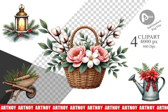 Farmhouse Christmas Clipart Set: Rustic Illustrations