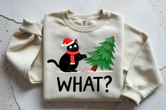 Funny Cat Falling Christmas Tree PNG: Festive Illustrations