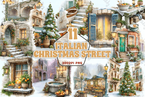 Italian Christmas Street PNG for Crafters