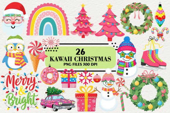 Kawaii Festival Christmas Clipart Bundle Illustrations