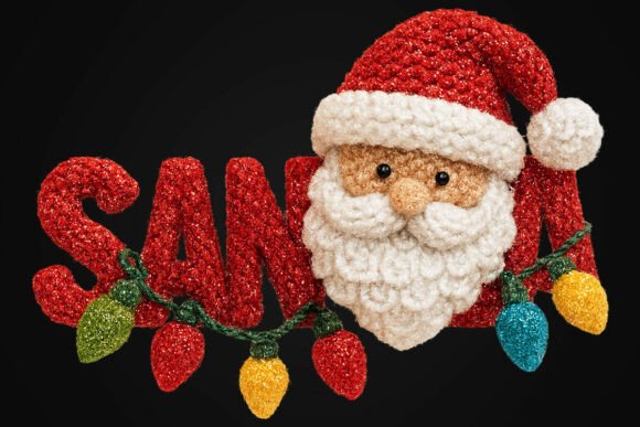 Knitted Glitter Yarn Santa PNG for Illustrations