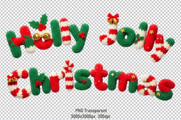 Knitted Holly Jolly Christmas Text Illustrations
