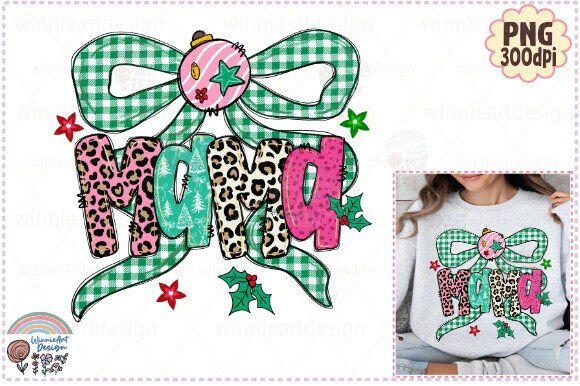 Merry Mama Christmas Leopard Bow PNG Illustrations