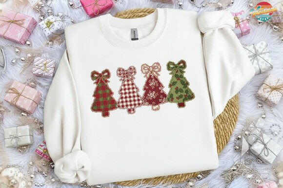 Plaid and Patterned Christmas Trees PNG: Illustrations