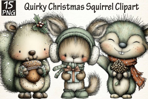 Quirky Christmas Squirrel Clipart for Festive Illustrations