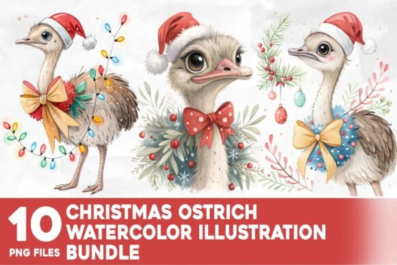 Review: Christmas Ostrich Watercolor Bundle Illustrations