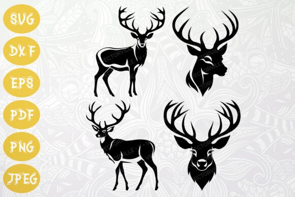 Rustic Christmas Deer Silhouettes SVG Illustrations
