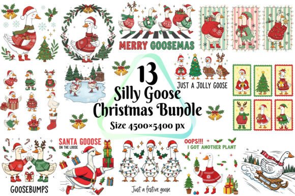 Silly Goose Christmas PNG Bundle: Festive Illustrations