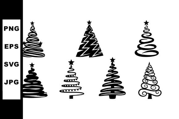 Stylized Black Christmas Tree Silhouette Illustrations