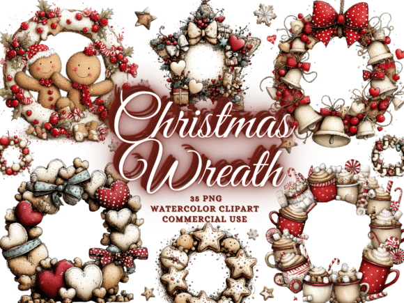 Whimsical Christmas Wreath Clipart Png for Illustrations