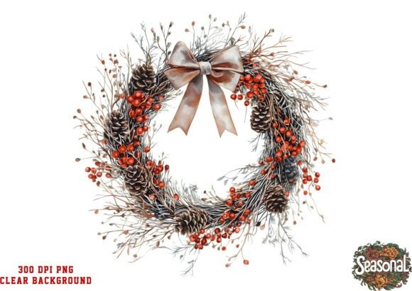 Winter Taupe Christmas Wreath Clipart: Illustrations Review